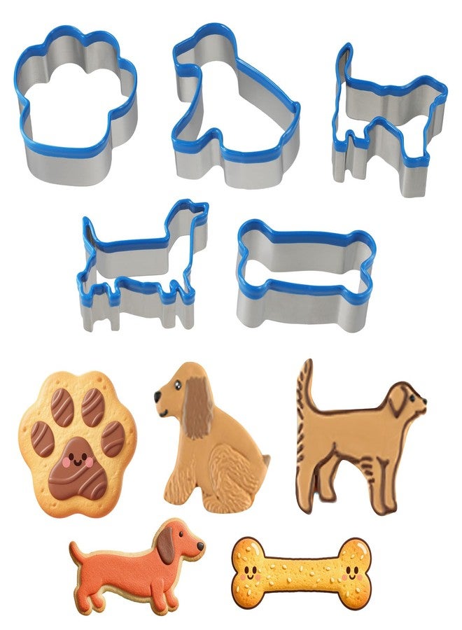 Framad 5PCS Dog Bone Cookie Cutters for Treats, Soft PVC Coated Paw Print Shaped Treat Biscuit Cutter Set - Image 1